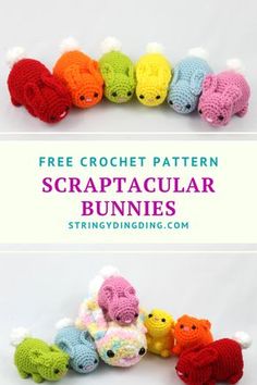 the crochet pattern is featured in this image and it includes several small stuffed animals