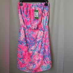 Sz M (Fits Xs-Med) / 100% Cotton. Light Pascha - Aquadesiac Print Label. Bought From Lilly Retail Store. No Longer Sold. Pink Strapless Beachwear Dress, Strapless Purple Dresses For The Beach, Ruffled Top Dress, Blue White Striped Dress, Windsor Dress, Orange Mini Dress, Blue Strapless Dress, Vintage Lilly Pulitzer, Derby Dress