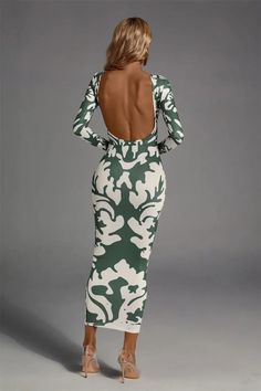 Delilah Green Open-back Printed Maxi Dress – catchallstore Fitted Green Backless Maxi Dress, Fitted Printed Maxi Dress For Night Out, Printed Fitted Backless Dress, Printed Fitted Backless Maxi Dress, Fitted Printed Backless Maxi Dress, Fitted Backless Printed Maxi Dress, Fitted Printed Midi Dress For Night Out, Elegant Fitted Backless Dress With Floral Print, Fitted Printed Midi Dress For Evening