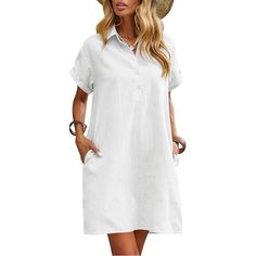 Nwt Zeagoo Cotton Short Sleeve Button Down Shirt Dress W/ Pockets - Size: Small. White. Tried On Only, Has Tags And Original Bag. True Small, No Stretch Gold Pakistani Dress, Light Colored Dresses, Bride Dress Lace, Cotton Shirts Women, Shirt Dress Summer, Button Front Shirt Dress, Beach Coverup Dress, Floral Cocktail Dress, Button Down Shirt Dress