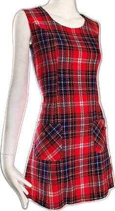 Navy Blue And Yellow, Mod Vintage, Yellow Plaid, Tartan Plaid, Cherry Red, Blue And Yellow, Vintage 60s, Tartan, A Line Dress