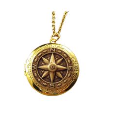 "A handsome oxidized brass compass has been set in the middle of a gold plated brass round locket with lovely engraved details. The locket suspends for a nice gold plated brass link chain. Your necklace will come in a velvet pouch for gifting and storage. Measures: 24\" long Locket: 1 1/4\" x 1 1/4\"" Gold Medallion Locket Necklace In Brass, Antique Gold Medallion Locket Necklace, Vintage Gold Necklace With Compass Design, Gold Vintage Necklace With Compass Design, Bronze Compass Design Jewelry For Gifts, Bronze Compass Design Jewelry As Gift, Bronze Compass Design Jewelry Gift, Brass Jewelry With Compass Design Round Pendant, Nickel-free Brass Medallion Locket Necklace