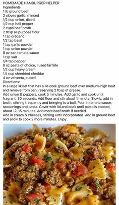 the recipe for this pasta dish is shown in two different languages, including one with meat and