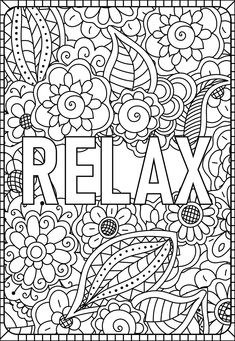 relax coloring page with flowers and leaves