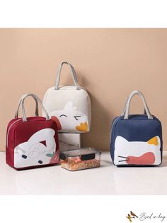 Bird in Bag - Oxford Cloth Printed Cute Cartoon Lunch Bag for Outdoor Picnics and Office Use White Square Bag For Picnic, Large Capacity Square Bag For Picnic, White Square Picnic Bag, Large Capacity Square Picnic Bag, Large Capacity Rectangular Picnic Bag, White Large Capacity Bag For Picnic, Large Capacity Rectangular Lunch Bag For Picnic, Cute Rectangular Picnic Bag, Large Capacity White Lunch Bag