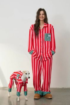 Red Relaxed Fit Sleepwear For Home, Loungewear Design, Cute Lounge Wear, Pajamas Flannel, Sleepwear Women Nightwear, Puppy Embroidery, Silk Pj Set, Vintage Stripes