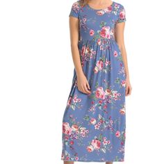 Cornflower Floral Mid Calf Short Sleeve Dress With Pockets Dl-90130 Color: Cornflower 95% Rayon, 5% Spandex Hand Wash, Hang Dry Made In Usa Small 0-4 Medium 6-8 Large 10-12 X-L 12-14 Measurements (Flat Down) Sleeve: S:6 M:7 L:8 Xl:9 Waist: S:13 M:13.5 L:14 Xl:14.5 Bust S:15.5 M:16 L:16.5 Xl:17 Length: S:49 M:50 L:51 Xl:52 Casual Stretch Printed Maxi Dress, Stretch Floral Print Midi Maxi Dress, Stretch Blue Maxi Dress With Floral Print, Casual Maxi Length Floral Dress, Stretch Floral Print Maxi Dress With Short Sleeves, Floral Print Stretch Maxi Dress With Short Sleeves, Fitted Casual Maxi Floral Dress, Fitted Casual Floral Maxi Dress, Casual Fitted Maxi Floral Dress