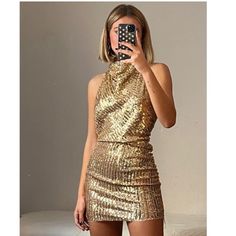 Reposhing This Item I Purchased From @Royajasmine. Loved It, But Ready To Rotate For Something New. Questions? Leave A Comment Below! Zara Short Dress, Knit Polo Dress, Sequin Halter Dress, Zara Floral Dress, Mini Tunic Dress, Sequin Halter, Zara Gold, Dot Print Dress, Gold Sequin Dress