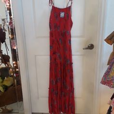 Lovely As Every Piece From Free People. Maxi Dress, Size Xs It Is Strechable So It Can Be Worn By A Small Person. Red Sleeveless Rayon Maxi Dress, Sleeveless Red Rayon Maxi Dress, Casual Flowy Red Maxi Dress, Flowy Red Casual Maxi Dress, Casual Red Flowy Maxi Dress, Flowy Red Maxi Dress, Casual Red Rayon Dress, Red Rayon Maxi Dress For Beach, Maxi Summer Dress