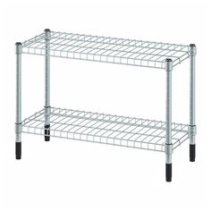 two tiered metal shelf with wheels on the bottom and one shelf attached to it