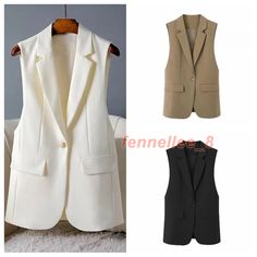 Women Midi Blazer Gilet Waistcoat Vest Tank Tops Coat Jacket Cardigan Fashion Please note this is in Asian sizing, smaller than western size e.g. UK, US, AU. Please check the measurements carefully before making a purchase. Please allow 2-4cm discrepancy due to different measurement method. If you are not sure which size to buy, please provide height and weight, we will recommend a suitable size. Photos may slightly different from actual item's color due to the lighting during photo shooting or Lapel Collar Vest For Office In Fall, Fall Lapel Collar Vest For Workwear, Fall Workwear Blazer With Vest, Fall Blazer With Vest For Workwear, Elegant Single Breasted Vest For Fall, Notch Lapel Vest Outerwear For Work, Notch Lapel Workwear Vest Outerwear, Fall Vest With Single Breasted Notch Lapel, Single Breasted Notch Lapel Vest For Fall