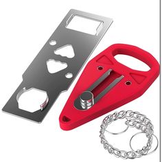 a bottle opener and chain are shown next to each other