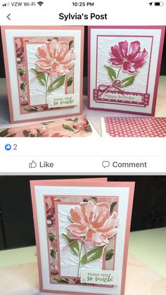 two cards with pink flowers on them