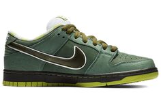 The Concepts x Dunk Low SB 'Green Lobster' features a green colorway with a durabuck and suede upper in Green Stone, with an understated speckle graphic. The low top also flaunts a white padded tongue for comfort, patterns on the inner lining, and a Zoom Air insert in the sockliner for soft support. SKU: BV1310-337 Release Date: 14 Dec 2018 Color: Bright Cactus/Volt-El Dorado-Bright Cactus Green Suede Sneakers For Streetwear, Green Suede Skate Shoes With Round Toe, Green Suede Round Toe Skate Shoes, Urban Green Skate Shoes For Streetwear, Green Suede Lace-up Skate Shoes, Green Suede Skate Shoes For Streetwear, Green Leather Lace-up Skate Shoes, Green Leather Skate Shoes, Green Leather Skate Shoes For Skateboarding