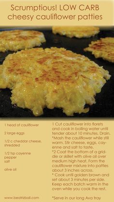 the recipe for scrumptious low carb cheesy cauliflower patties