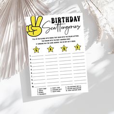 a birthday card with five stars on it and the words happy birthday written in yellow