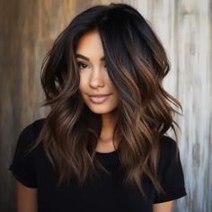 Pitch Black Hair with Bronzy Blonde Balayage Dark Hair With Blonde Highlights, Dark Hair With Blonde, Hair With Blonde Highlights, Black Hair Balayage, Brunette Hair With Highlights, Brunette Balayage Hair, Brown Hair Balayage, Hair Affair, Hair Trend