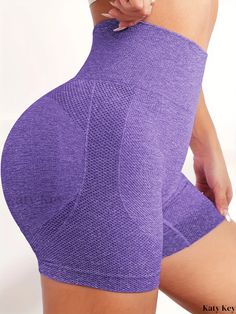 Katykey - Premium Seamless Yoga Shorts: High-Stretch Solid Color Sports Shorts for Womens Workout & Gym Activewear Stretch Moisture-wicking Seamless Shorts, Seamless Elastic Shorts For Sports, Solid Color Yoga Athletic Shorts In Seamless Fabric, Solid Sports Shorts In Seamless Fabric, Solid Color Seamless Yoga Athletic Shorts, Solid Color Seamless Yoga Shorts, Breathable Seamless Shorts, Breathable Stretch Purple Bottoms, Breathable Shorts Made From Seamless Fabric