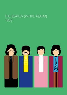 the beatles's white album is shown in green and blue, with an image of three