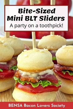 mini blt sliders with bacon on a toothpick