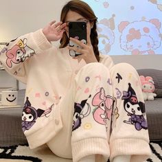 Color: 4104, Size: L 50-60kg Hello Kitty Cosplay, Kawaii Sanrio, Fleece Pajamas, Sanrio Kuromi, Flannel Material, Kawaii Clothes, Pyjama Set, My Melody, Comforters Cozy