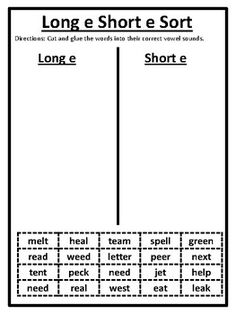 long e short e sort worksheet