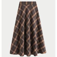 Brand New Fairy Dresses, Nature Dress, Pleated Long Skirt, Women Skirt, Brown Skirts, Elegant Skirt, Plaid Fashion, Plaid Skirt, Plaid Skirts