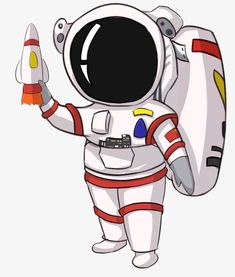 an astronaut is holding a rocket in his hand