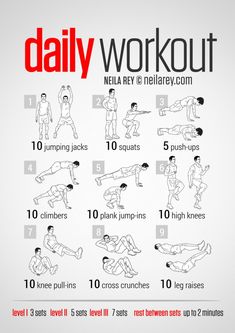 the daily workout poster shows how to do an exercise with dumbs and push ups