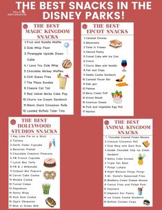 the best snacks in the disney parks info sheet for kids and adults to enjoy with