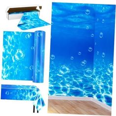 an underwater scene with blue water and bubbles on the floor, wallpaper or backdrop