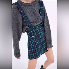 Condition: New Without Tags, Never Worn! Size: Small Color: ‘Mainly’ Navy Blue & Green Accepting Any “Reasonable Offers” Casual Tweed Skirt For Fall, Casual Tweed Skirt, Casual Tweed Mini Skirt, Casual Tweed Skirt For Winter, Tweed Skirt Outfit, Pinafore Skirts, Cafe Dress, 2022 Aw, Pinafore Skirt