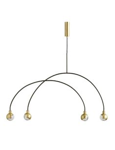 the three light chandelier is brass and has four lights on each end, one with