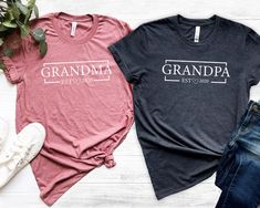 Welcome to `Family Word Shirts US`Grandma and Grandpa Shirt, Grandma Shirts, Gifts for Grandma, Grandma T Shirt, Blessed Grandparents Gift, Grandma Gift, Blessed Grandma🕕Production Time 1 business day🕕All T-Shirts belongs to Bella Canvas brand except Women V-NeckHigh quality and super soft, comfortable shirt. Made with top of the line vinyl and pressed with a professional grade heat press.✔Make sure you check our size-chart before you place your order.➡️𝗛𝗢𝗪 𝗧𝗢 𝗢𝗥𝗗𝗘𝗥 ⬅️𝟏. Please, Che New Grandma Shirts Ideas, Grandma Established Shirt, Grandma And Grandpa Shirts, Grandparents Shirt Ideas, Personalized Grandma Shirts, Grandma T Shirt Ideas, Grandma Tshirt Designs, Grandparent Shirts Ideas, Lolli Shirts