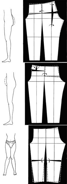 the front and back view of a woman's pants, showing how to cut it