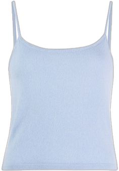 Casual Sleeveless Cashmere Tops, Fitted Blue Square Neck Tank Top, Blue Fitted Tank Top With Square Neck, Fitted Blue Tank Top With Square Neck, Light Blue Fine Knit Top For Spring, Blue Casual Cashmere Tops, Casual Blue Cashmere Top, Chic Light Blue Cami Tank Top, Fitted Light Blue Spaghetti Strap Top