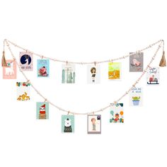 a string with pictures hanging from it