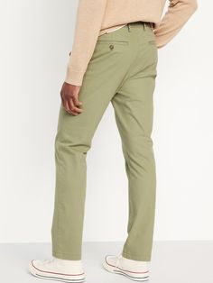 contoured waistband button closure belt loops zip fly hip pockets back welt pockets with button closure at left Jack Black, Chinos Pants, Welt Pocket, Mens Pants, Old Navy, How To Wear