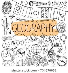 the word geograph is surrounded by doodles and other things