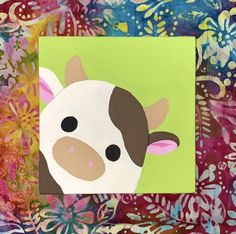 a painting of a cow on a colorful background