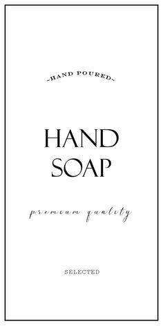 the hand soap label is shown in black and white