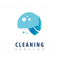 the logo for cleaning service with a blue mushroom on it's head and stars