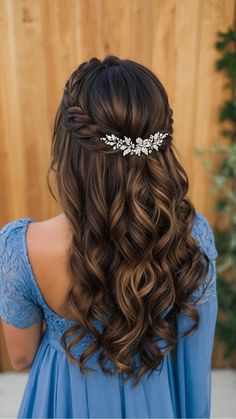 15 Stunning Prom Hairstyles for Medium Length Curly Hair - Cheerful Talks Boho Bridesmaid Hair Brunette, Hairstyles For Prom Long Hair Half Up, Hairstyles For Weddings Half Up Half Down, Simple Hairstyles For Long Hair For Wedding, Hairstyle For Bridesmaids, Easy Bridesmaids Hairstyles, Medium Hair Hairstyles For Wedding, Hairstyle For Wedding Bridesmaid, Latest Hair Styles 2024