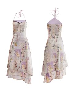 Print Halter Strap Two Ways Dress - LivingRoom – ARCANA ARCHIVE Y2k Dresses Aesthetic, Japanese Street Fashion Aesthetic, Plant Dress, Street Fashion Aesthetic, Princesa Anne, Halter Strap Dress, Halter Sundress, Purple Outfit, Arcana Archive