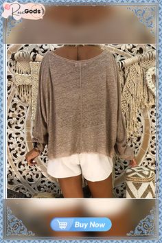 Casual and Effortless Blouse Casual Beach Tops For Fall, Bohemian Crew Neck Top For Day Out, Oversized Long Sleeve Top For Vacation, Beige Non-stretch V-neck Top, Beige V-neck Top, Non-stretch Solid Color Beach Top, Bohemian Style Relaxed Fit Tops, Non-stretch Crew Neck Top For Beach, Non-stretch Beige Blouse For Summer