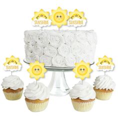 sunshine cupcake toppers on a cake