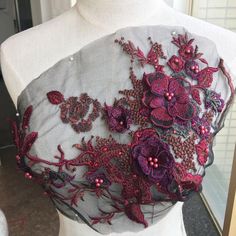 Burgundy Embroidery Lace Applique Lace Motif 3D Floral Beads Patches Materials Appliques Sewing on W Fitted Lace Fabric With 3d Embroidery, Burgundy Embroidery, Wedding Evening Dress, Applique Lace, Bridal Lace Fabric, Millinery Hats, Evening Dresses For Weddings, Embroidery Lace, Dress Gown