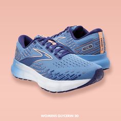 Kickstart your fall with one of our Best Sellers, the Brooks Glycerin 20! This stylish go-to road shoe features super-soft cushioning and unstoppable support. The 3D printed upper provides strategic stretch and great structure making it a comfortable fit for those with bunions. Available online and in-store! Featured Product: Brooks Women's Glycerin 20 (Blue/White) #LuckyFeetShoes #Brooks Blue Synthetic Running Shoes With Ortholite Insole, Blue Sneakers With Gel Cushioning And Athletic Fit, Blue Functional Running Shoes With Gel Cushioning, Blue Running Shoes With Arch Support And Athletic Fit, Blue Sneakers With Gel Cushioning For Marathon, Blue Running Shoes With Arch Support, Blue Running Shoes With Ortholite Insole For Errands, Blue Sneakers With Arch Support For Athletic Fit, Blue Dynamic Running Shoes With Arch Support