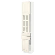 a tall white cabinet with two doors on each side