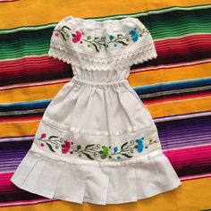 So Cute ! Mexican Dress Hand Embroidered True To Size For 2 Years Old Girl New - No Tags - Hand Made Cute White Dress With Embroidered Hem, Cute Embroidered White Dresses, Cute White Embroidered Dresses, Cute White Dress With Floral Embroidery, Mexican Girl Dress, White Cotton Dress With Machine Embroidery, Mexican Flower Girl Dress, Traditional Embroidered Dress For Cinco De Mayo, Toddler Mexican Dress